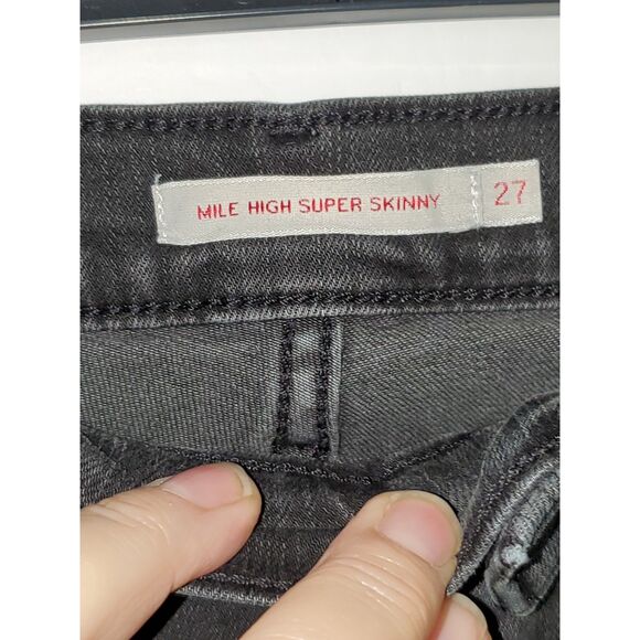 Levi's Premium Mile High Super Skinny Black Jeans Rhinestones Distressed Size 27 - Picture 5 of 13